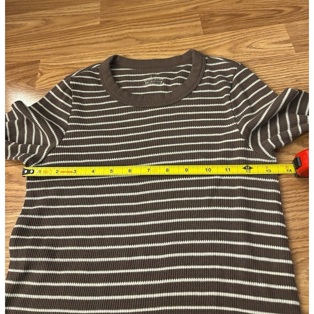 Aerie Ribbed Brown & White Stripe Crew Neck Long Sleeve Shirt Size Small - Picture 3 of 5